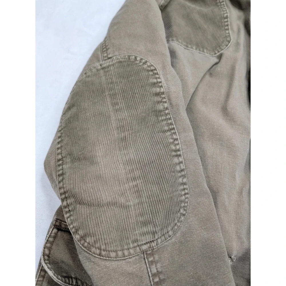 GAP Out-of-Doors Mens Medium Olive Grunge Field Jacket Leather Trim Plaid
